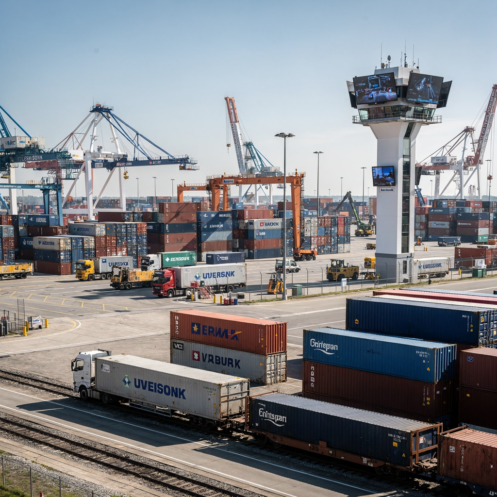 Emission reduction via inland container terminal routing